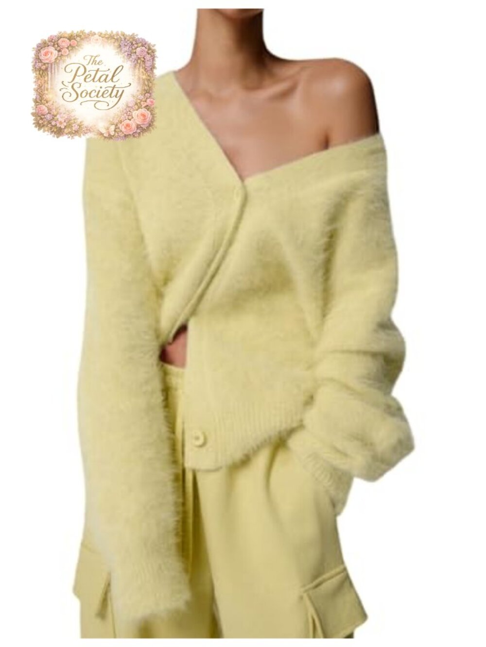 Fuzzy Knit Cardigan Sweater V-Neck Long Sleeve Button Down Slouchy Loose